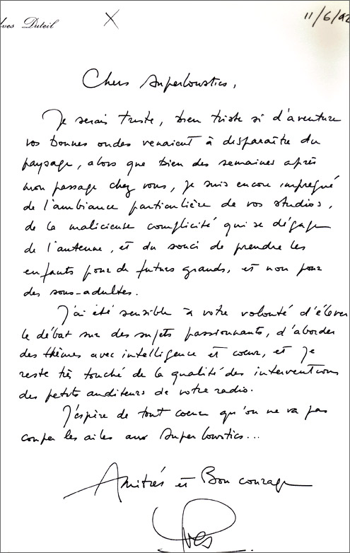 Yves Duteil - Lettre de soutien